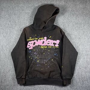 2023 Sp5der P*nk V2 Pullover Hoodie Faded Black Mens Size Medium #2381